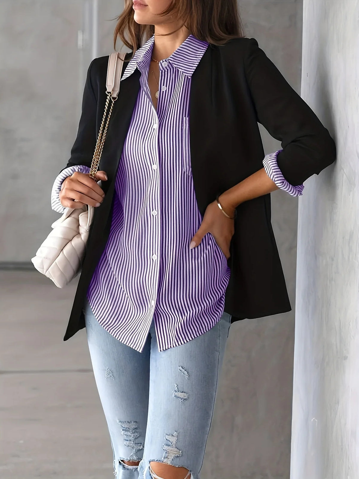 Women Long Sleeve Striped Loose Shirt Office Lady Elegant Turn Down Collar Harajuku Blouse Casual Lapel Tops Female Clothes