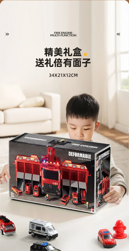 Alloy Fire Truck Toy with Extending Ladder – Transforming Rescue Truck