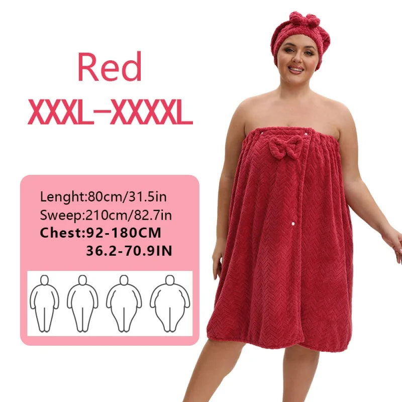 Wearable Bath Towel & Hair Cap Set for Women – Sizes M to 4XL