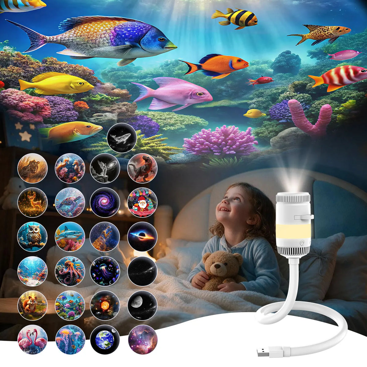 HD Planetarium Star Projector – Galaxy & Ocean Night Light with Film Discs