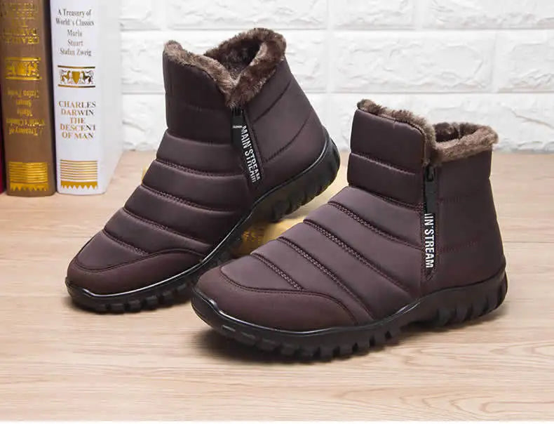 Winter Shoes Men's Sneakers Warm Cotton Zipper Snow Ankle Boots, Autumn Casual Shoes Waterproof Snow Boots Free Shipping Shoe