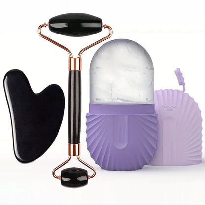 Ensemble rouleau à glace et Gua Sha pour le visage | Rouleau facial en silicone pour lifter, sculpter et masser