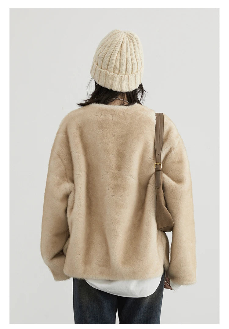 CHIC VEN Women's Jacket Loose Casual Solid Overcoat New Female Plush Coat V-neck Woman Outerwear Autumn Winter 2026