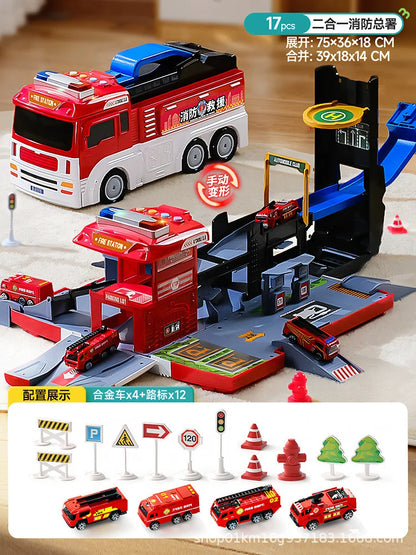 Alloy Fire Truck Toy with Extending Ladder – Transforming Rescue Truck