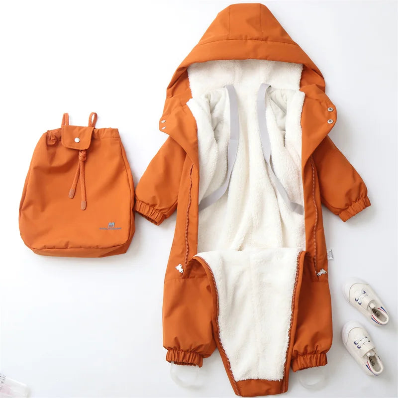 2Pcs Set Children Winter Ski Suit Coat + Backpack Thicken Baby Jumpsuit Warm Children Snowsuit Hooded Kids Clothes 1-5 Years