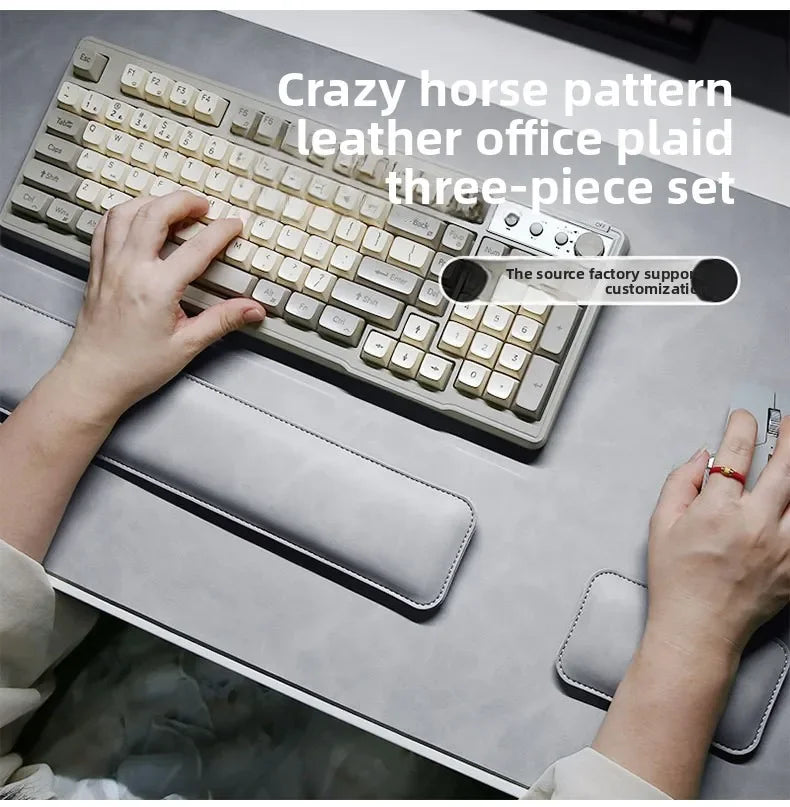 Large PU Leather Desk Mat with Keyboard Wrist Rest & Mouse Wrist Pad, Non-Slip Extended Pad for Office Gaming Desktop