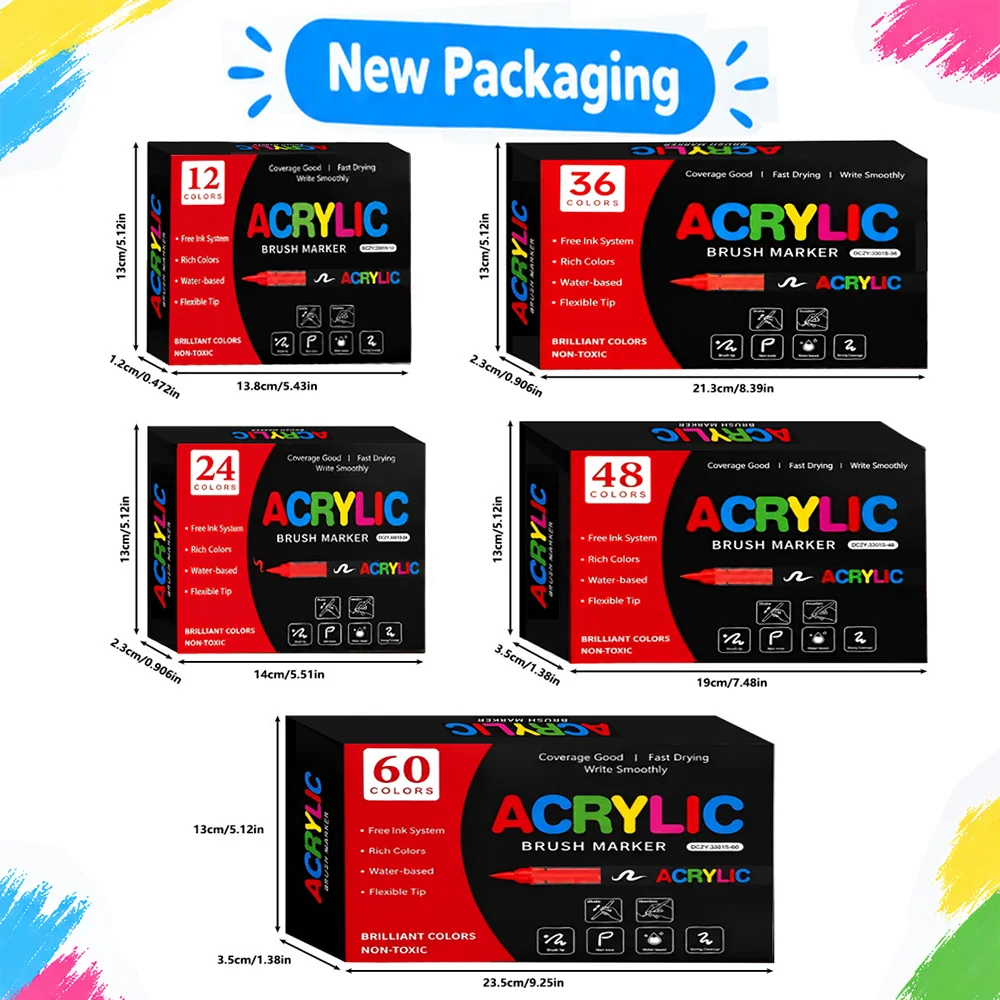 Acrylic Paint Markers – Brush-Tip Paint Pens, 12 to 60 Colours