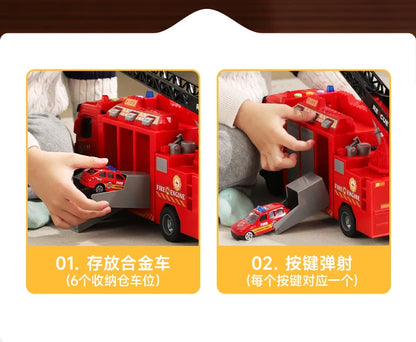 Alloy Fire Truck Toy with Extending Ladder – Transforming Rescue Truck