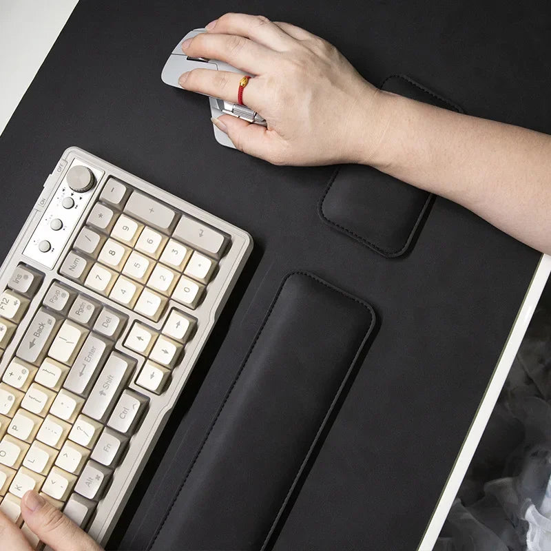 Large PU Leather Desk Mat with Keyboard Wrist Rest & Mouse Wrist Pad, Non-Slip Extended Pad for Office Gaming Desktop
