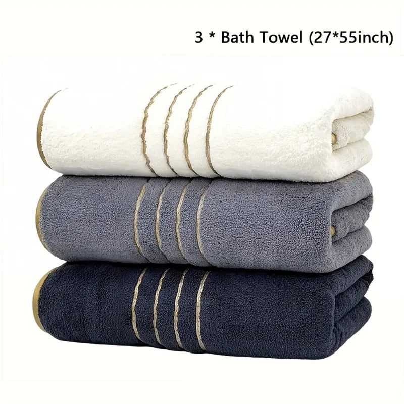Gold Stripe Coral Fleece Towel Set – 2, 3, 6 or 8 Pieces