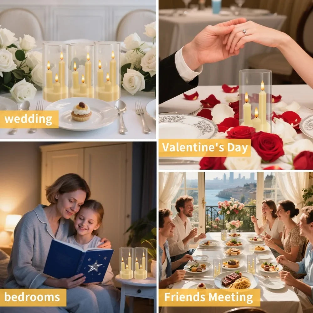 Flameless 3 in 1 LED Taper Candles with 15CM Lampshade Battery Operated Flickering Electric Window Candles for Christmas Wedding