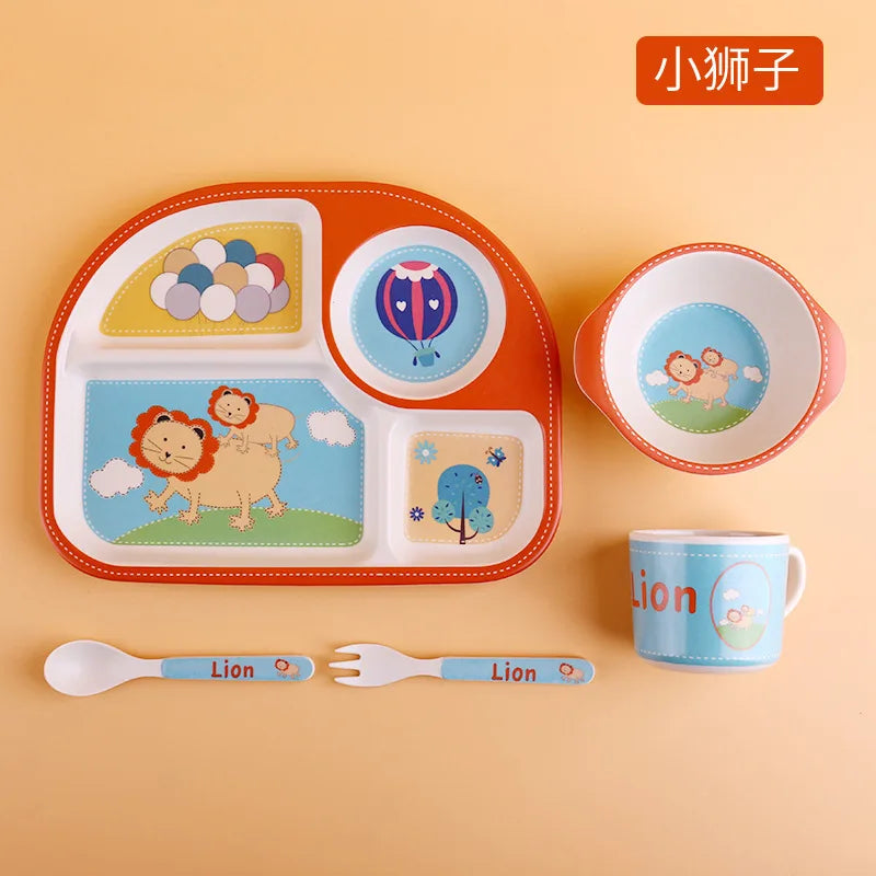 5-Piece Cartoon Bamboo-Fibre Kids' Tableware Set