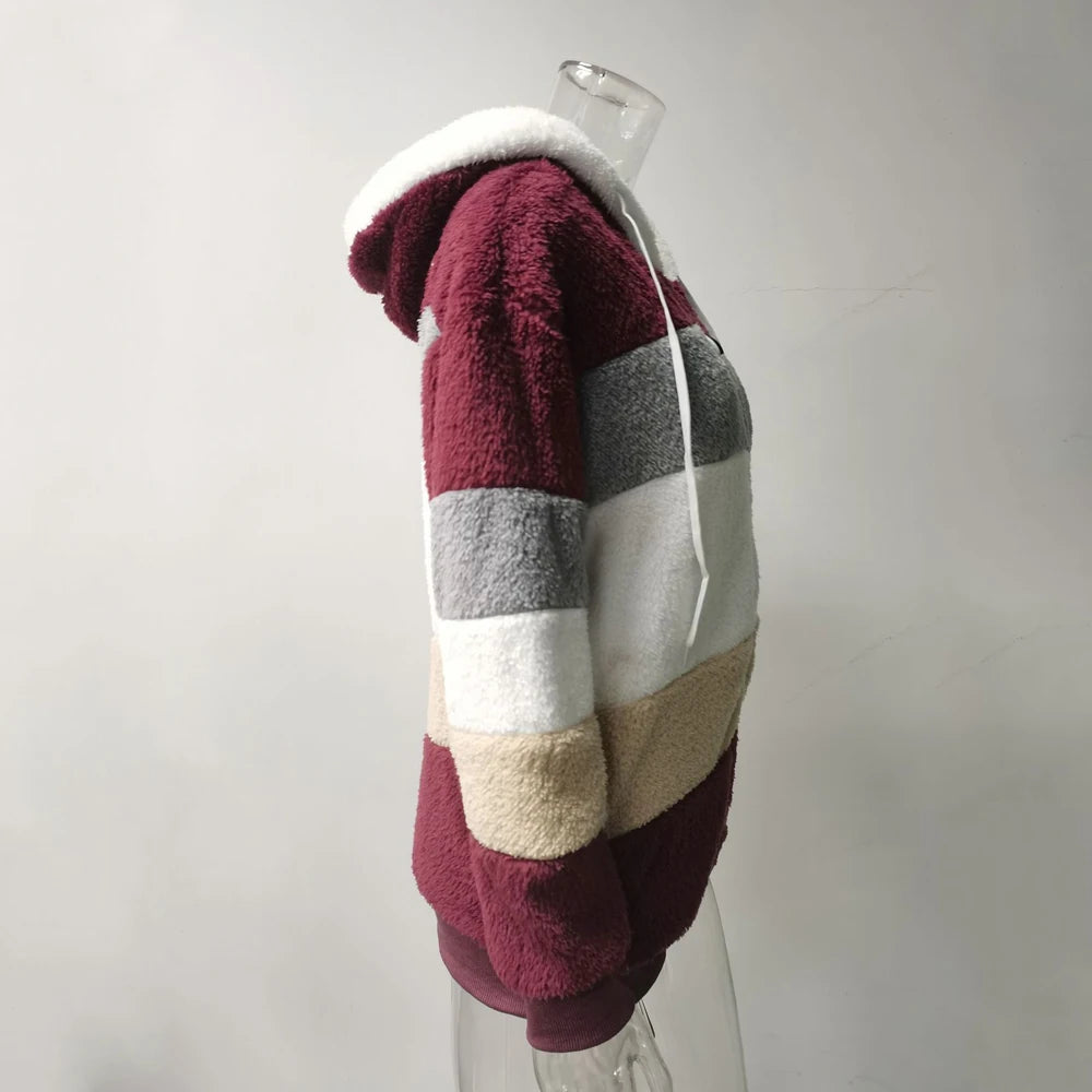Winter Fashion Women's Coat 2026 Hooded Zipper Ladies Jacket Spliced Thick Cashmere Women Jacket Stitching Plaid Ladies Coats