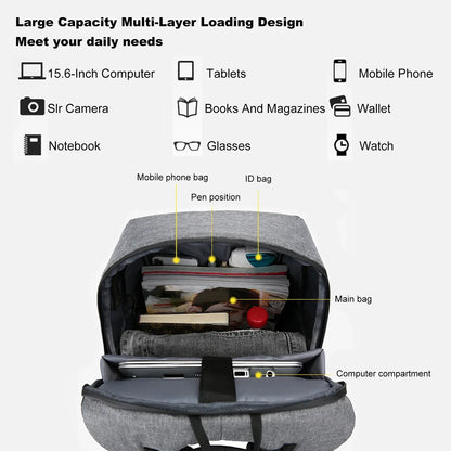 Mochila para portátil de 17" con puerto de carga USB - Bolsa de viaje impermeable para hombre y mujer