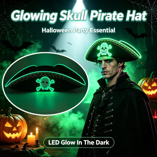 LED Light-Up Pirate Captain Hat - Glowing Tricorn Costume Hat for Halloween & Parties