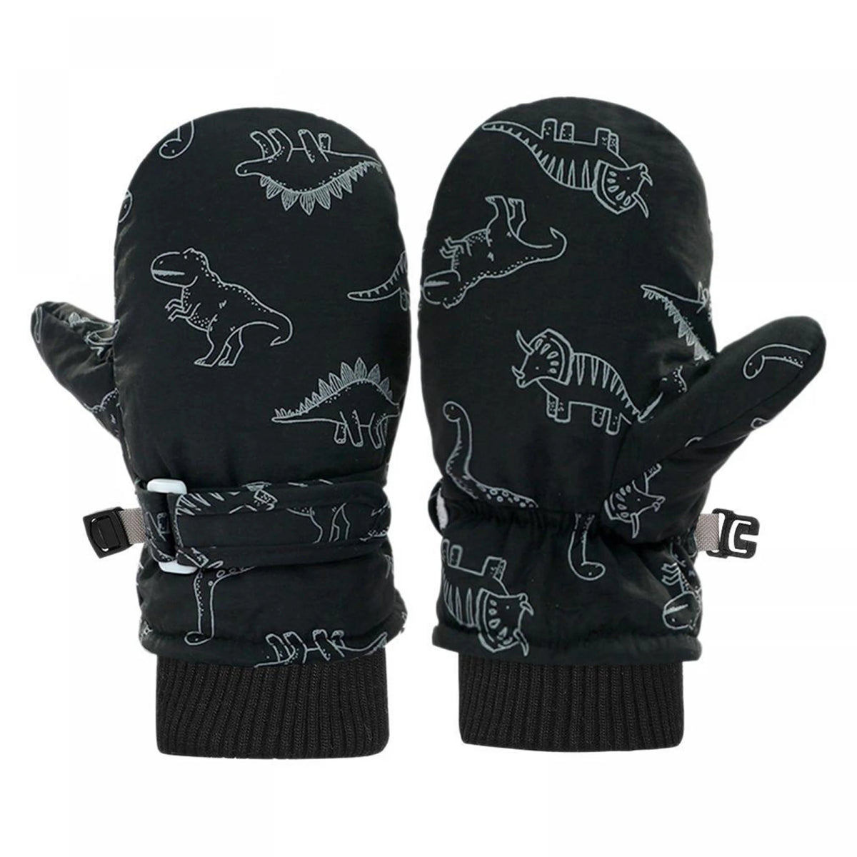 Kids' Dinosaur Print Fleece-Lined Snow Mittens