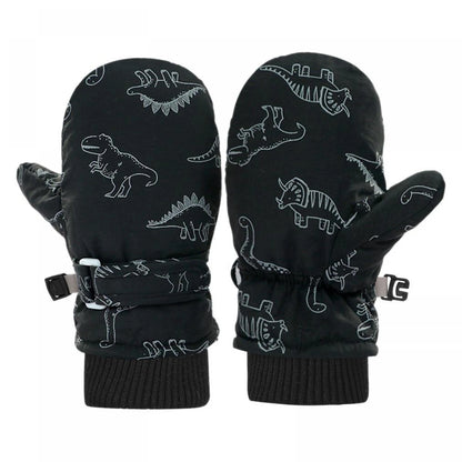 Muffole da neve foderate in pile con stampa dinosauri per bambini