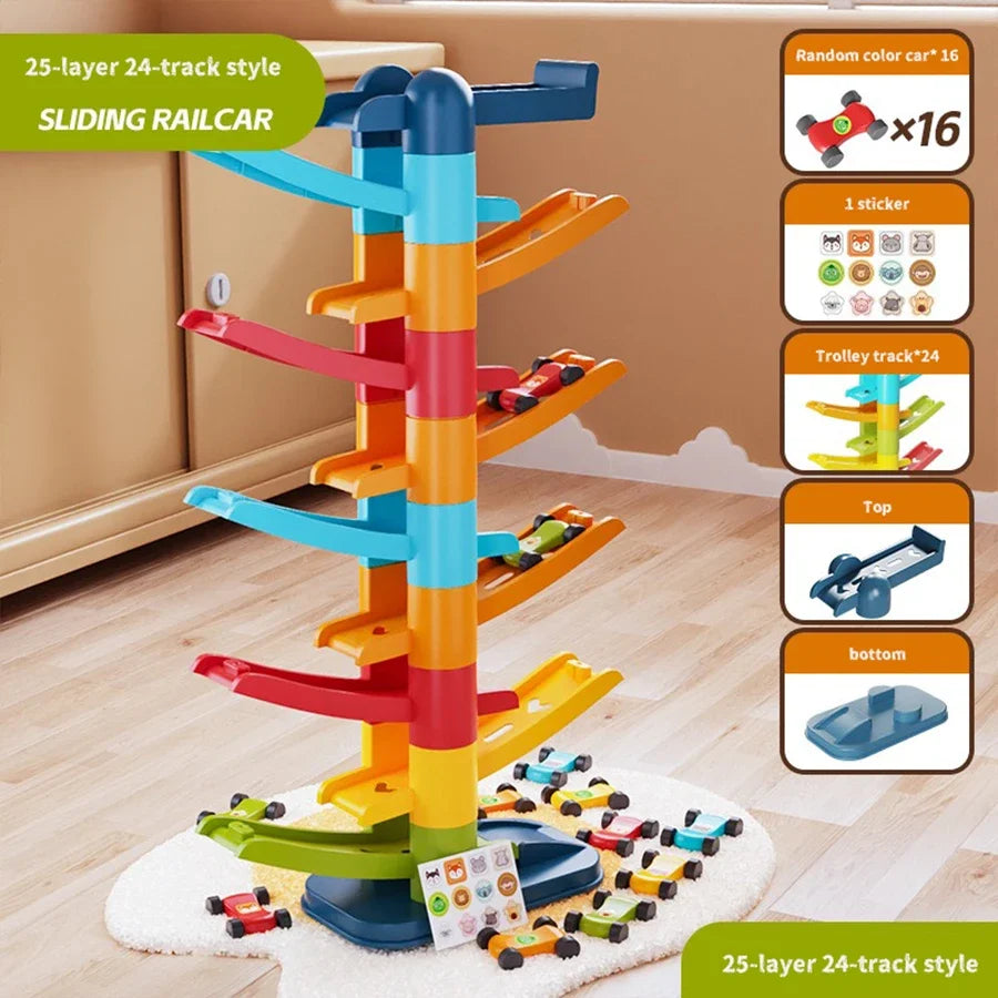 Gliding Car Ramp Toy – Multi-Level Race Track with 4, 6 or 12 Cars