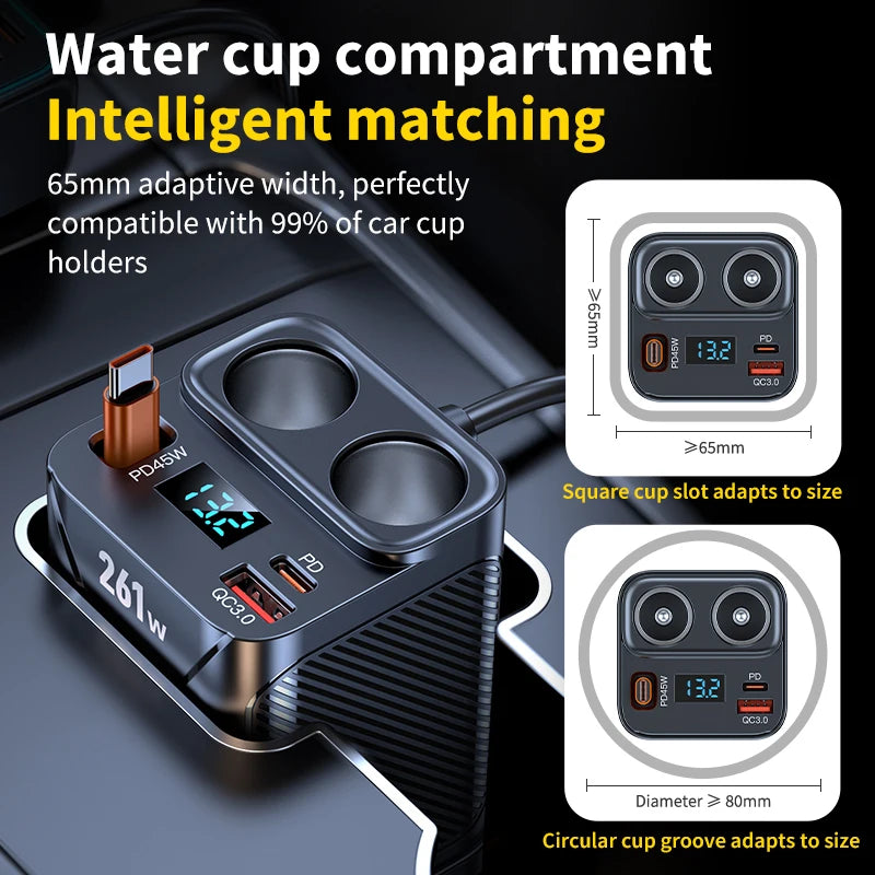 7-in-1 Cup-Holder Car Charger Adapter