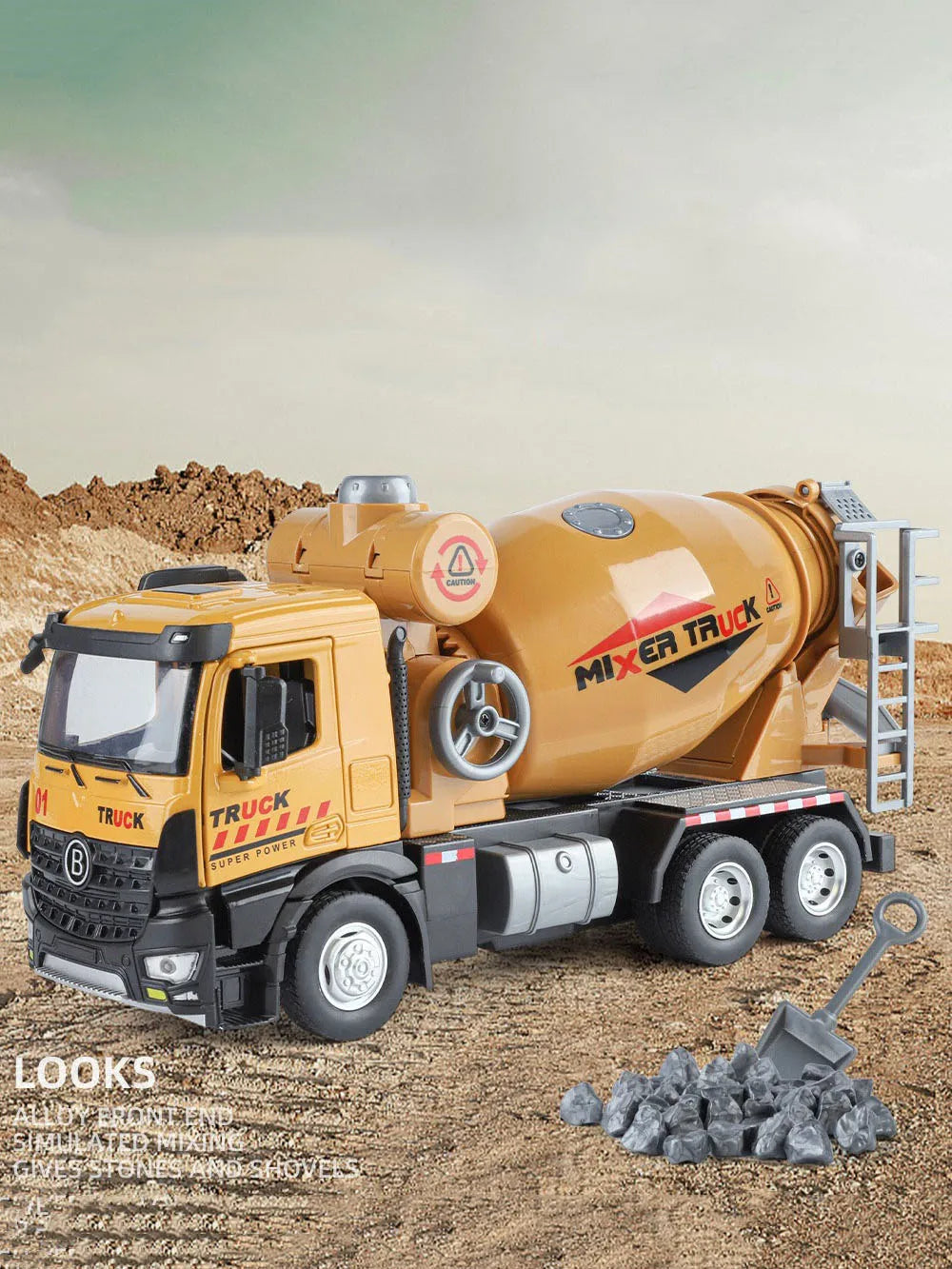 1:24 Diecast Crane & Mixer Truck with Lights, Sounds & Pull-Back