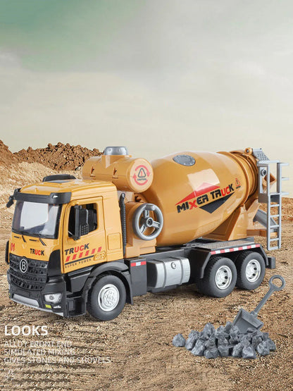 1:24 Diecast Crane & Mixer Truck with Lights, Sounds & Pull-Back