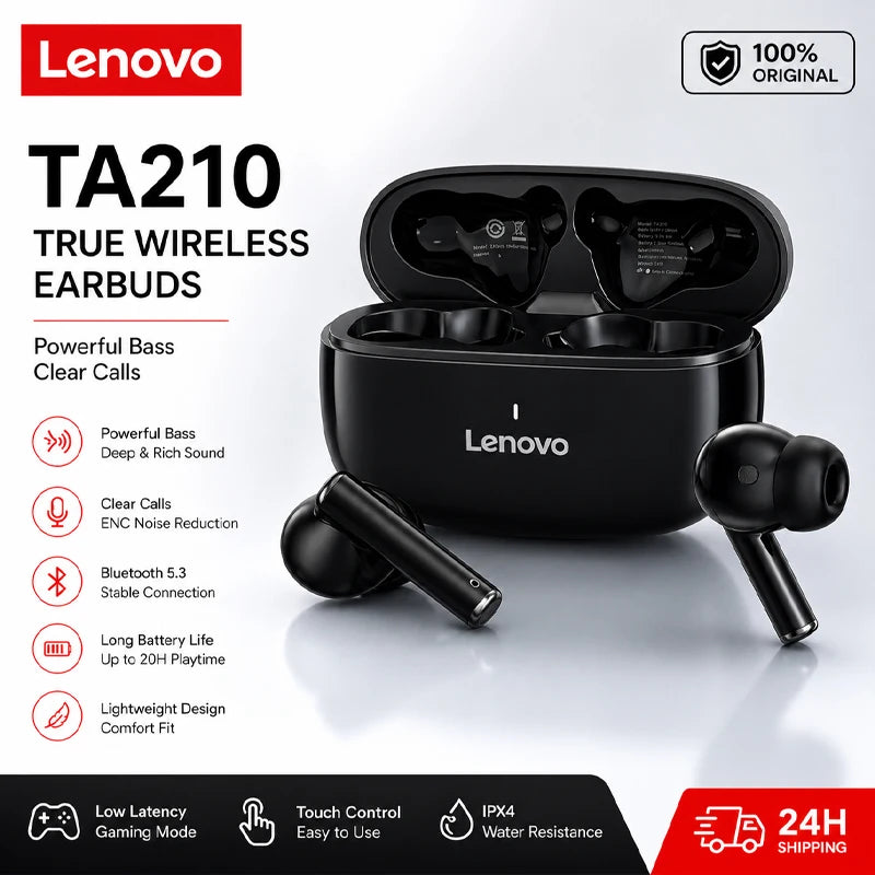 Lenovo TA210 Wireless Over-Ear Headphones – Bluetooth 5.3, Built-In Mic, Noise Isolating