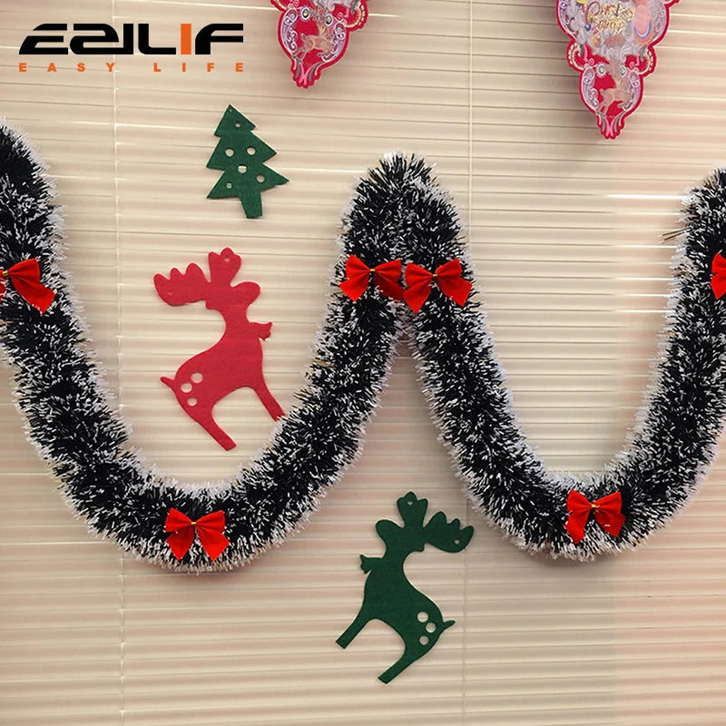 2M LED Light Christmas Tinsel Garland Shiny Metallic Twist Hanging Ornament Artificial Xmas Garland Fireplace Mantel Home Party