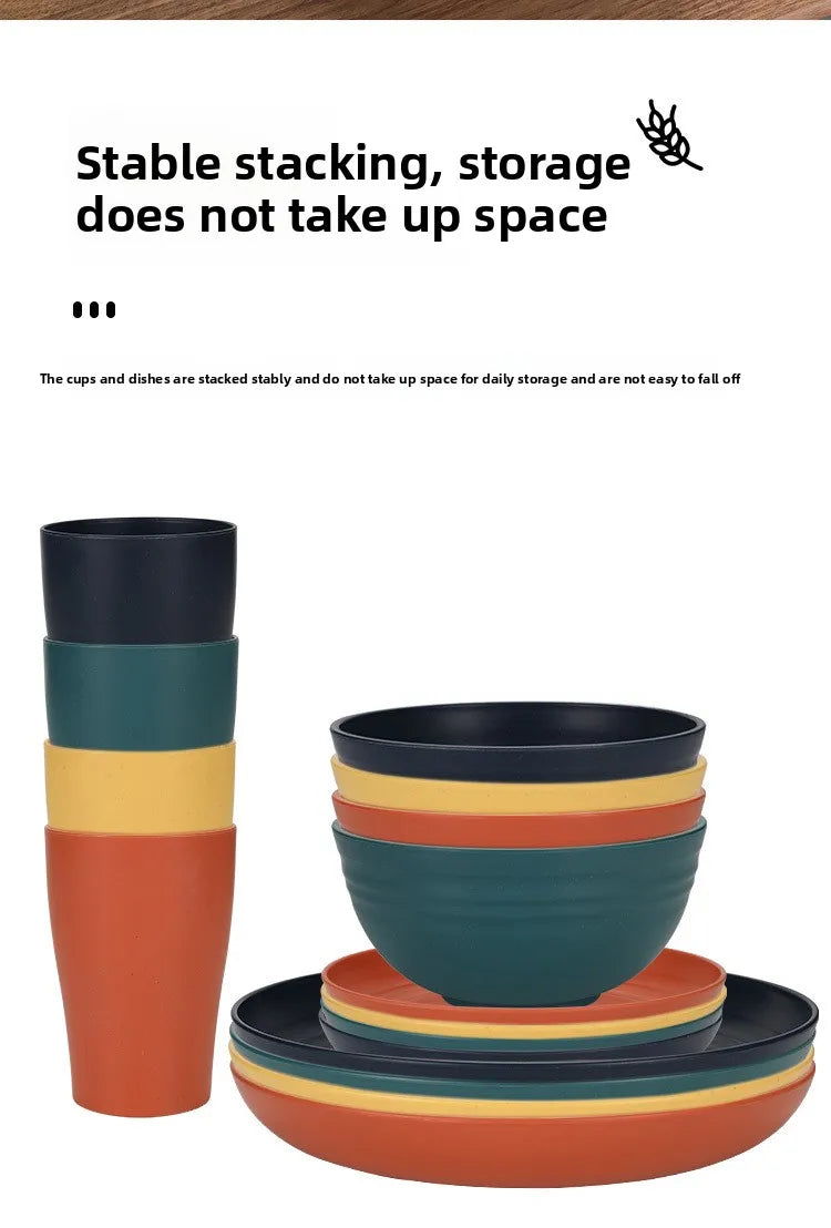 16-Piece Wheat-Straw Tableware Set