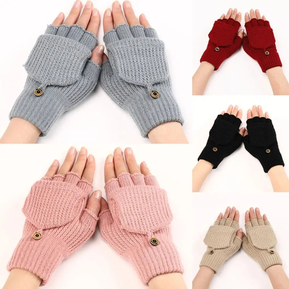 Knit Flip-Top Fingerless Mittens – Convertible Winter Gloves