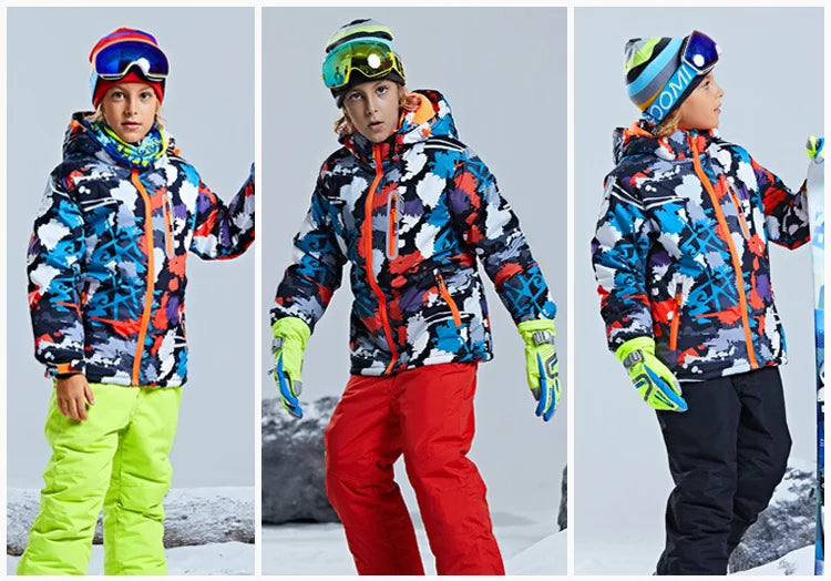 -30 Degree Kids Ski Suit Boy Girls Winter Outdoor Sports Waterproof Skiing Snowboarding Jackets Snow Pants Children Clothing Set