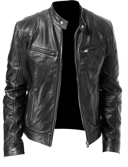 Chaqueta motera de cuero sintético de corte holgado para hombre