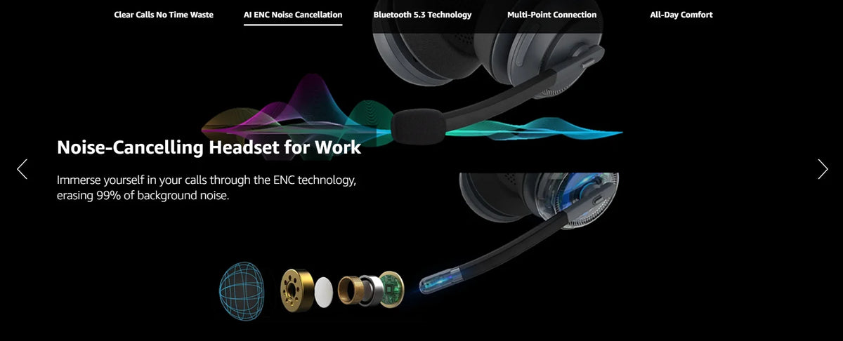 Nuroum HP31DU Wireless Office Headset – Bluetooth 5.3, Noise-Cancelling Mic & USB Dongle