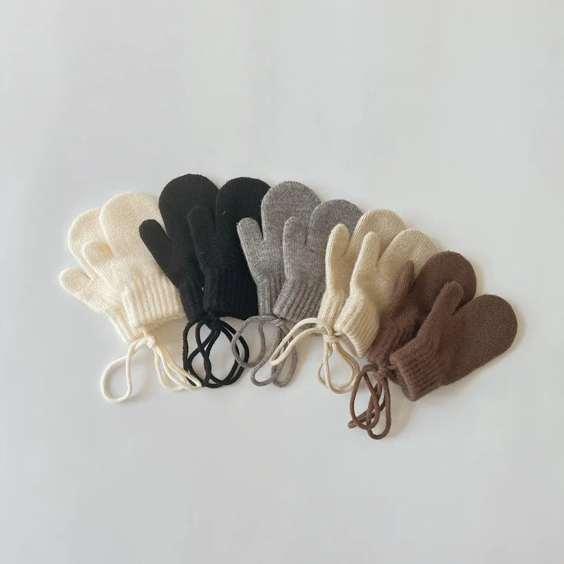 Baby Knit Mittens with String – Wool-Blend Toddler Mittens (Ages 1–4)