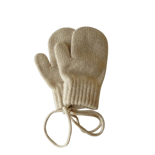 Baby Knit Mittens with String – Wool-Blend Toddler Mittens (Ages 1–4)