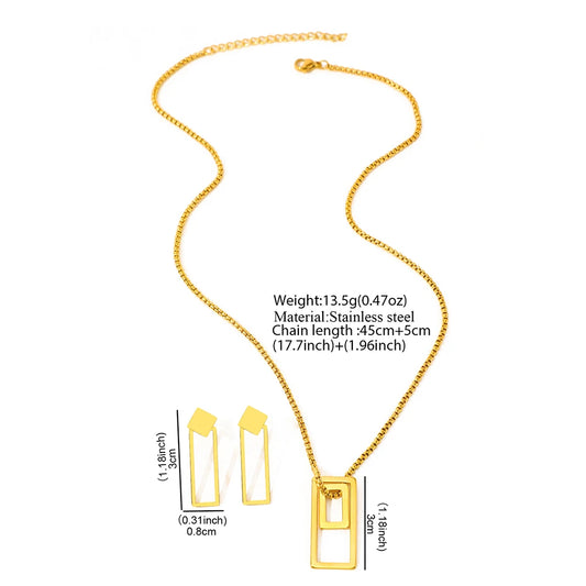 Minimalist Stainless Steel Jewelry Set for Women – Geometric Hollow Design, Elegant Banquet Gift