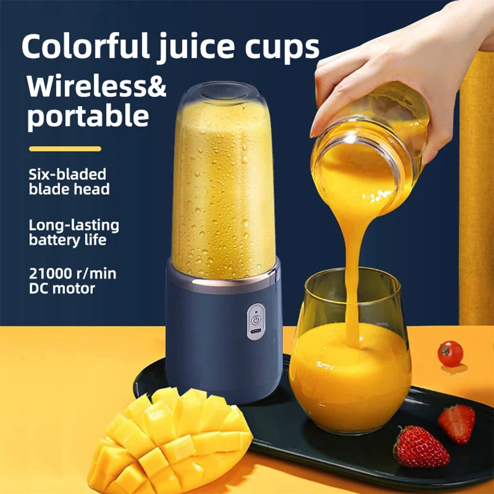 Portable Blender – USB-C Rechargeable 6-Blade Smoothie Maker with 2 Travel Cups