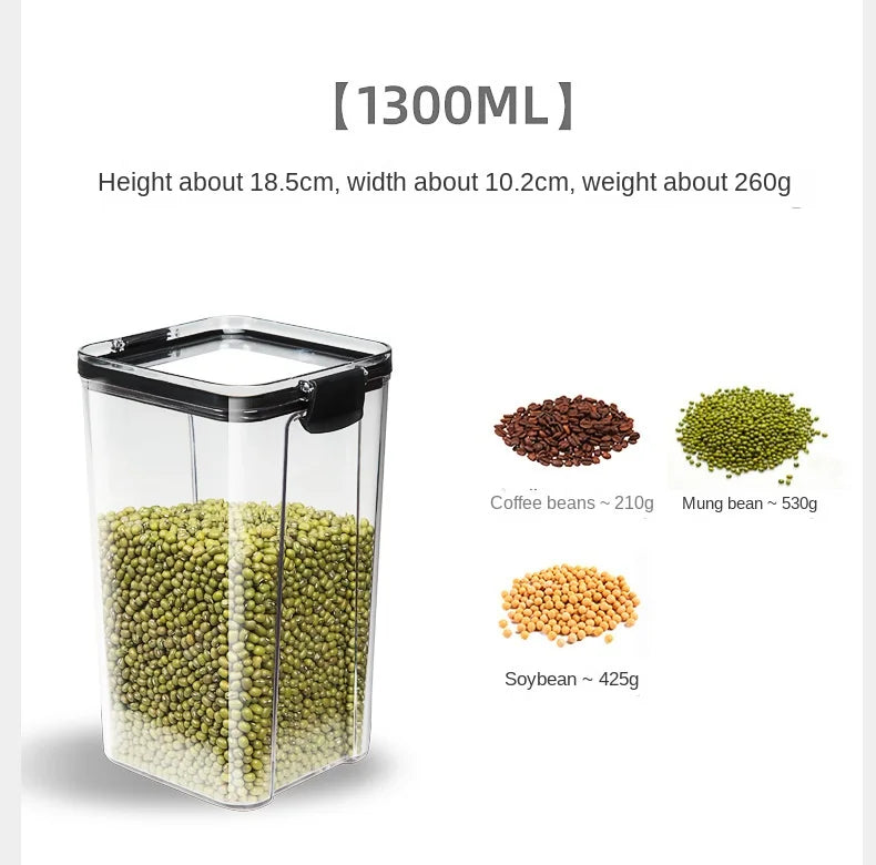 Sealed Kitchen Storage Jars Set – Airtight Plastic Canisters for Grain, Spices & Pantry (460ml–1800ml)