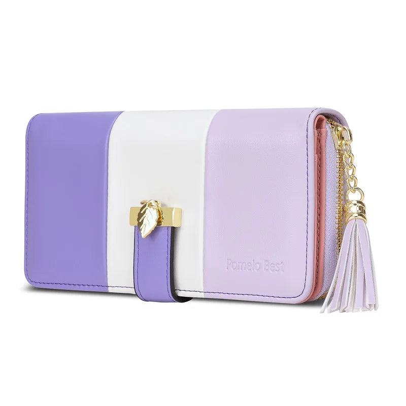 Women's Colour-Block Long Zip Wallet – RFID Blocking, 9 Card Slots, Fits a Phone