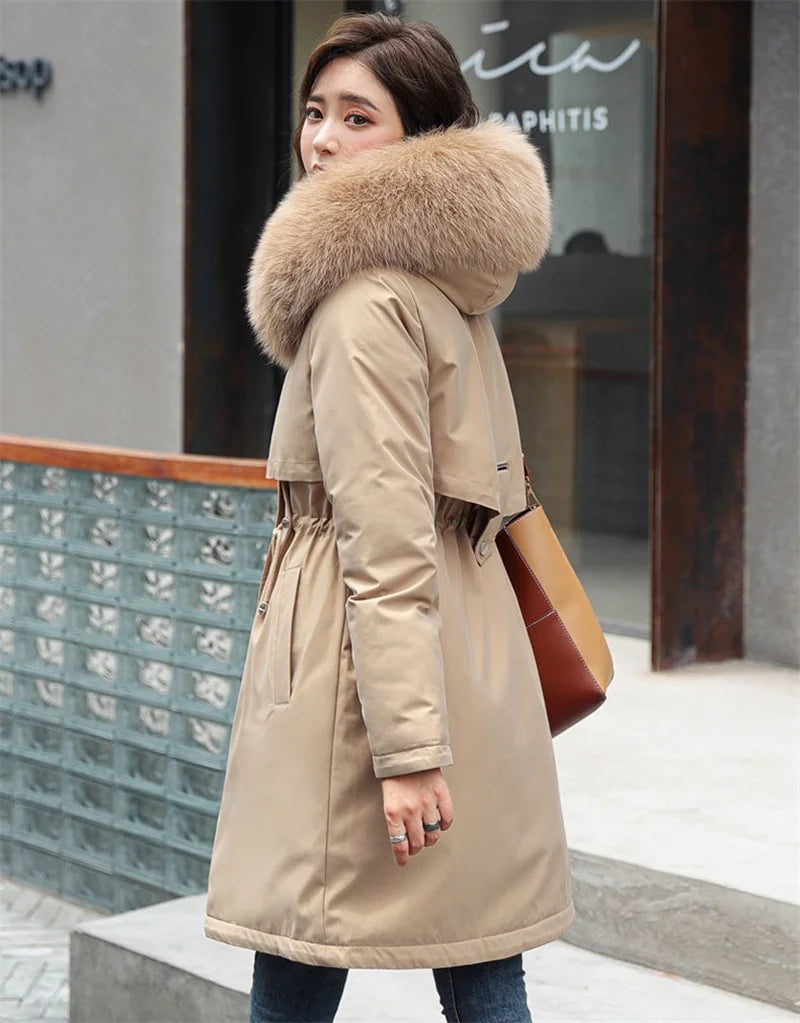 Winter Jacket 2026 New Women Parka Clothes Long Coat Wool Liner Hooded Jacket Fur Collar Thick Warm Snow Wear Padded Parka 6XL