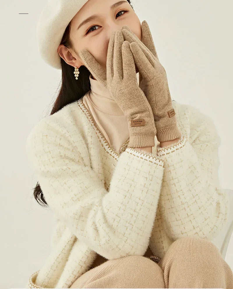Women's Knit-Cuff Plush Touchscreen Gloves