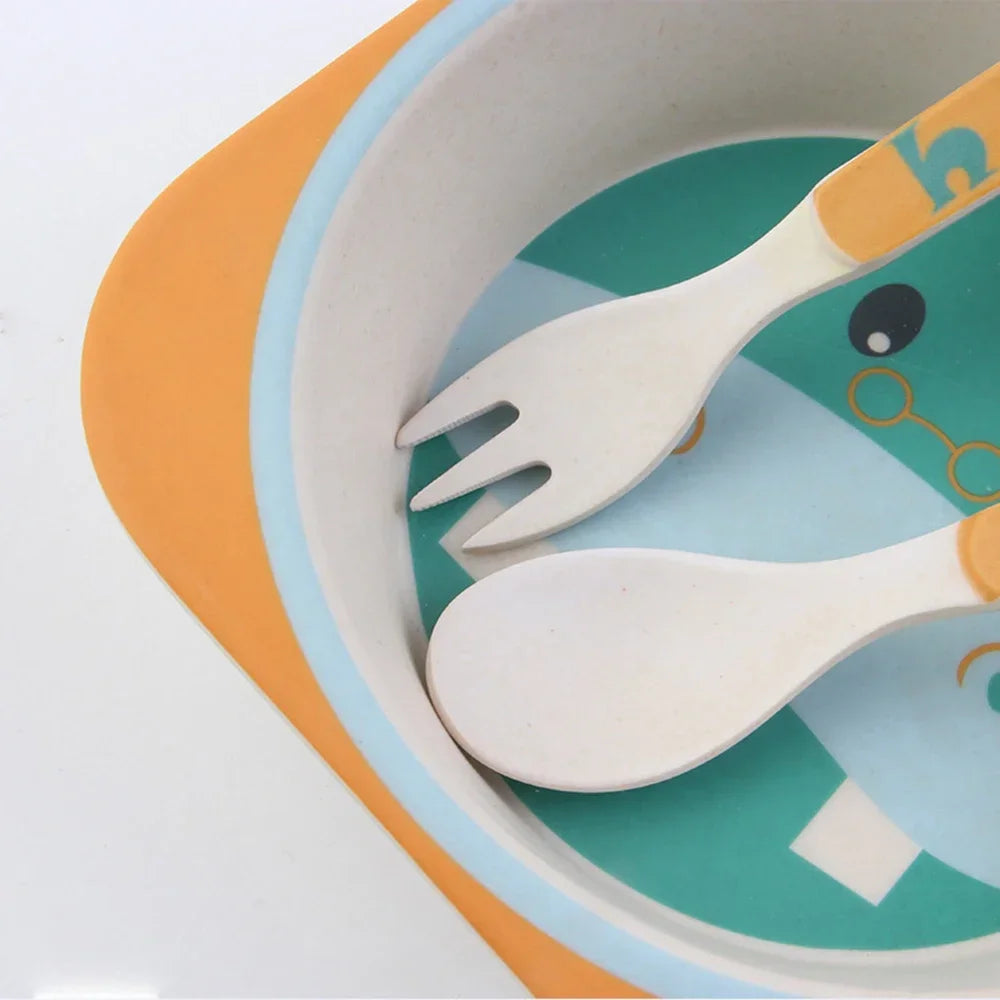 5-Piece Geometric Bamboo-Fibre Kids' Dinnerware Set