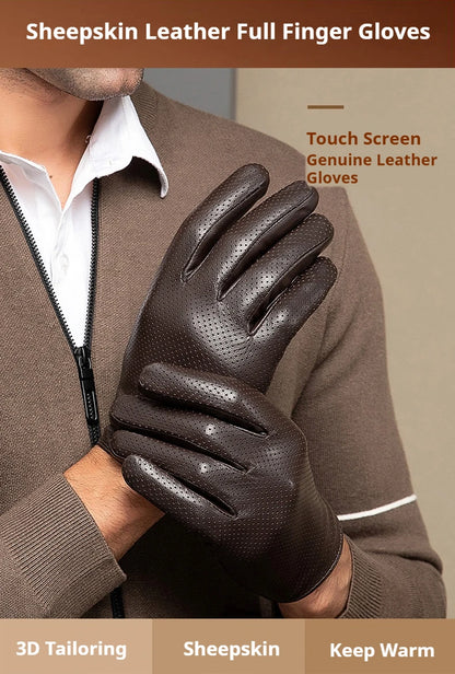 Guantes de cuero de oveja auténtico para hombre – Guantes de invierno para pantalla táctil