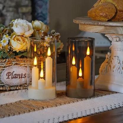 Candele a LED affusolate 3 in 1 senza fiamma con paralume | 4 colori | Set da 1–5 pezzi | Natale e matrimonio