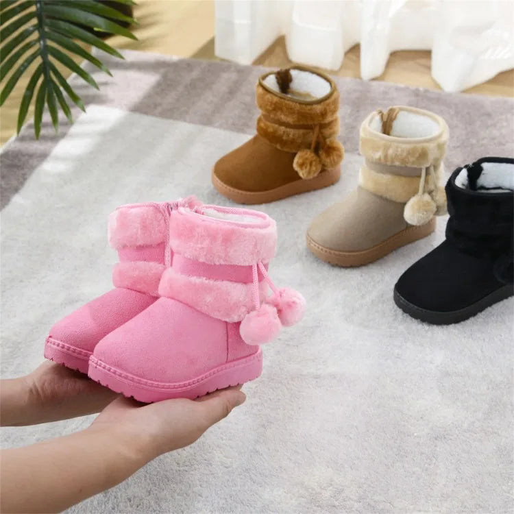 Kids' Pom-Pom Snow Boots – Plush-Lined Winter Boots with Side Zip