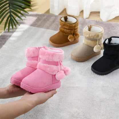 Kids' Pom-Pom Snow Boots – Plush-Lined Winter Boots with Side Zip