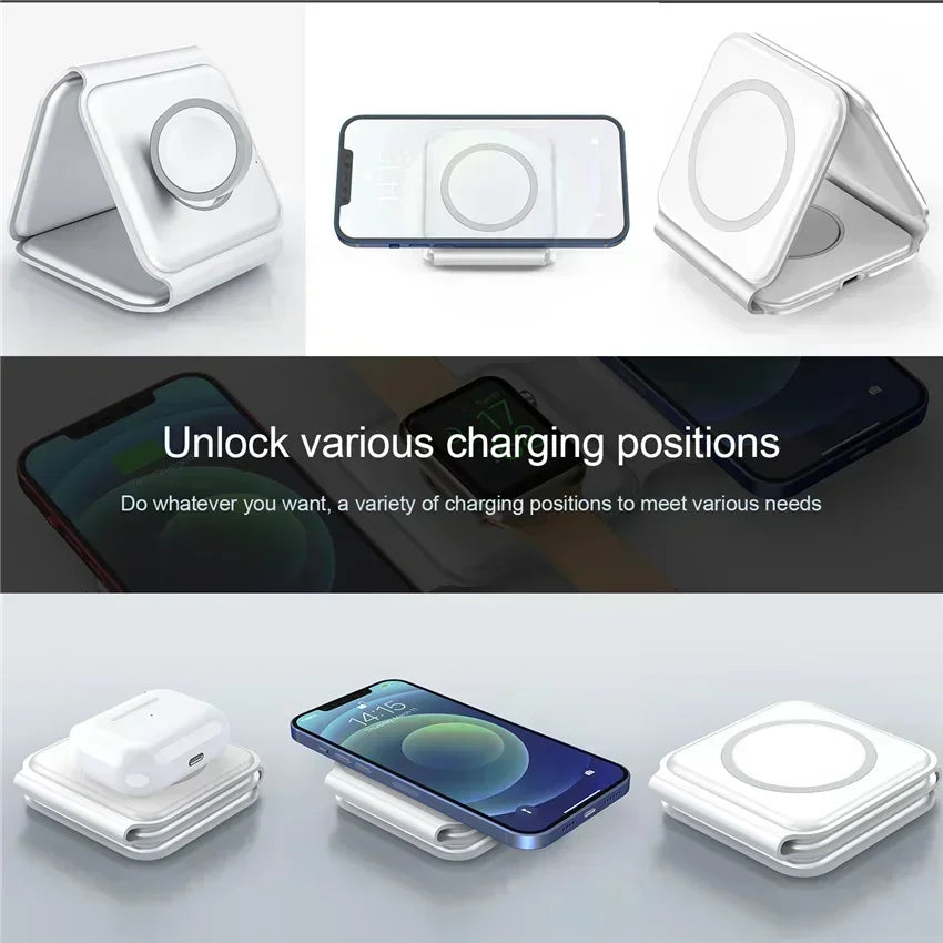 30W Foldable 3-in-1 Wireless Charger for Phone, Watch & AirPods