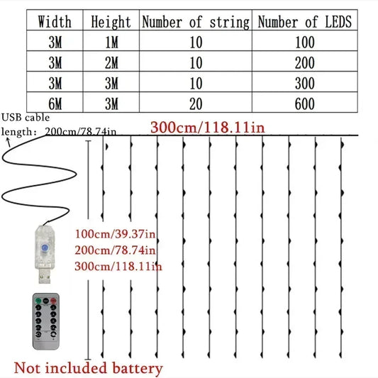 LED Curtain Fairy Lights with Remote – USB, 8 Modes, 3 m to 6 m