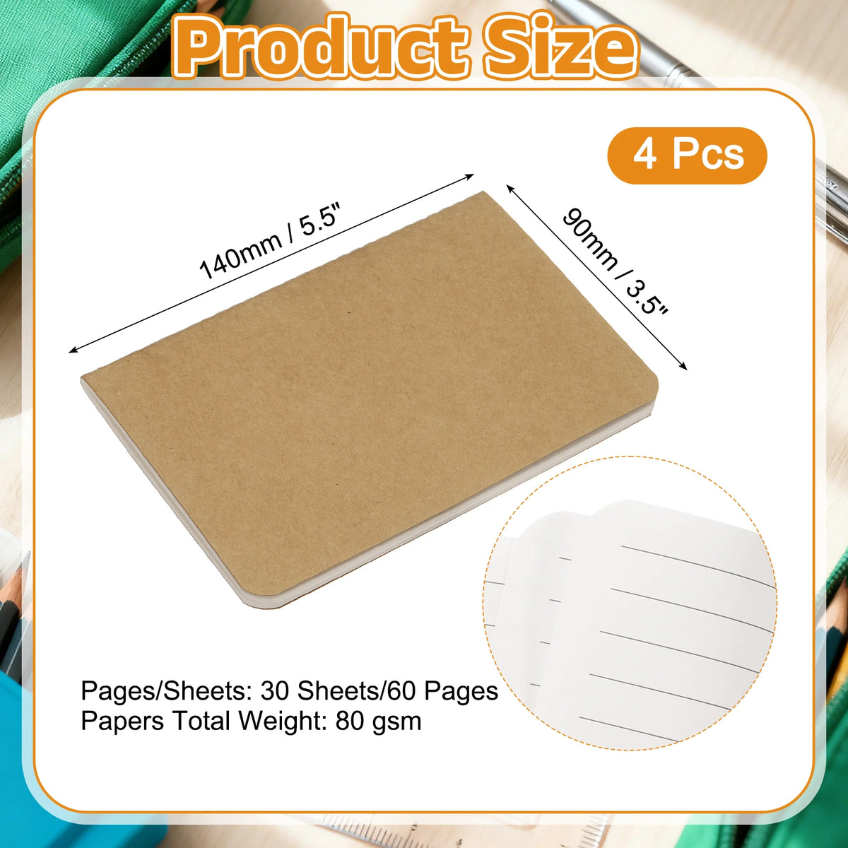 4/6Pcs A6 Mini Pocket Notebook Kraft Paper Lined Journal Memo Pad 30 Sheets/60 Pages Portable Notebook Notepad Office Supplies