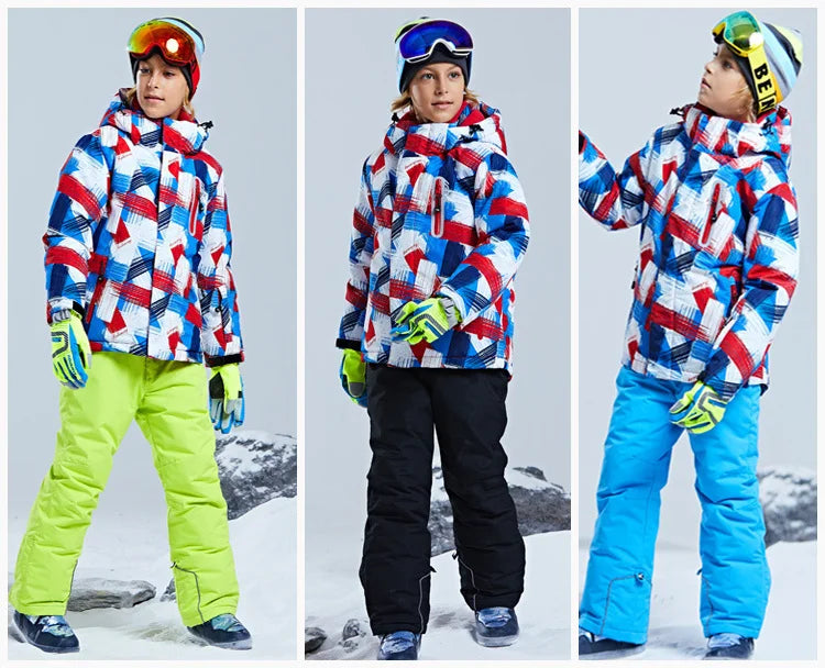 -30 Degree Kids Ski Suit Boy Girls Winter Outdoor Sports Waterproof Skiing Snowboarding Jackets Snow Pants Children Clothing Set