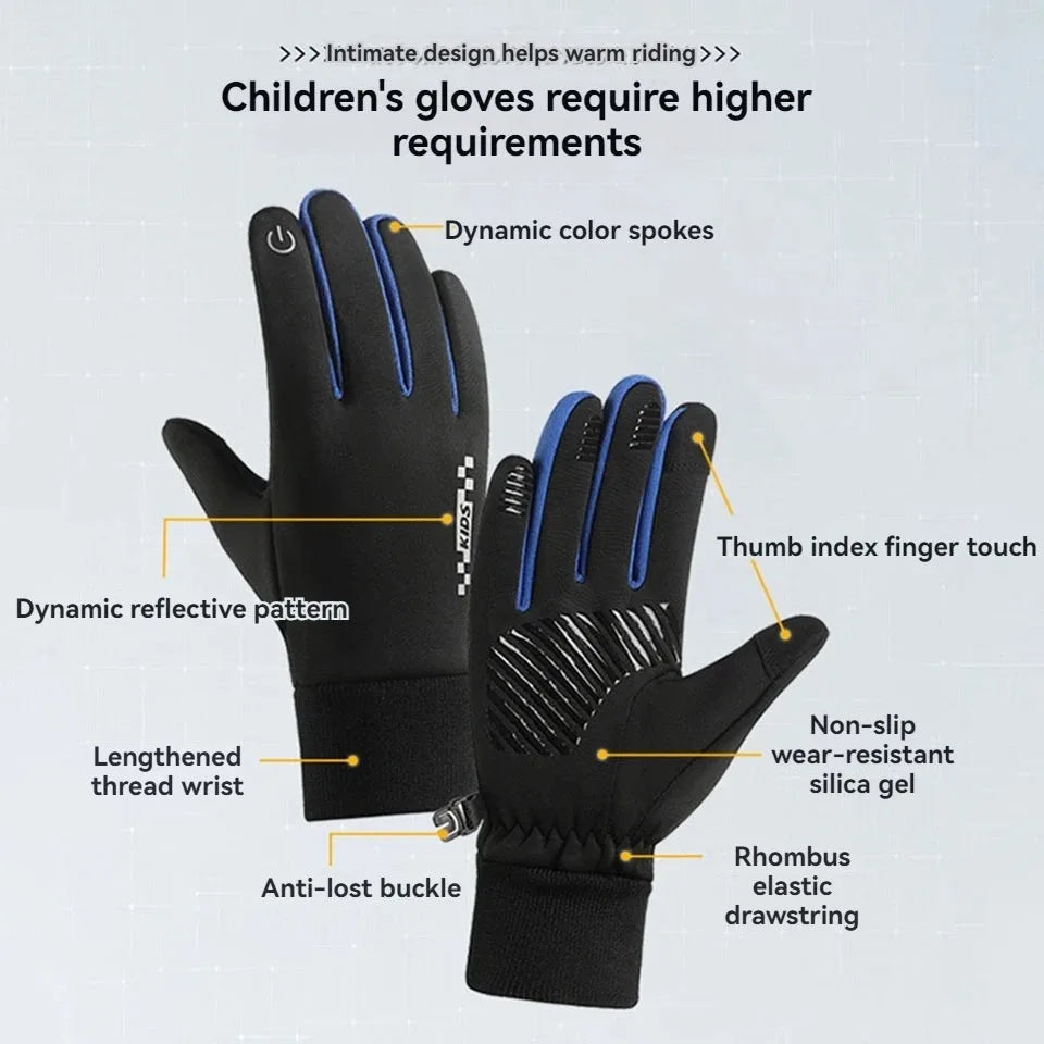 Kids' Fleece-Lined Touchscreen Winter Gloves – Non-Slip (Ages 5–14)